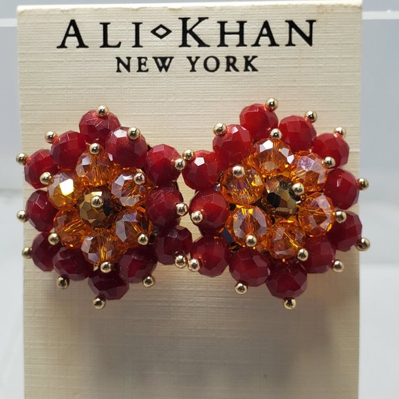 ALI KHAN garnet with sapphire beaded earring pierced - Picture 1 of 4